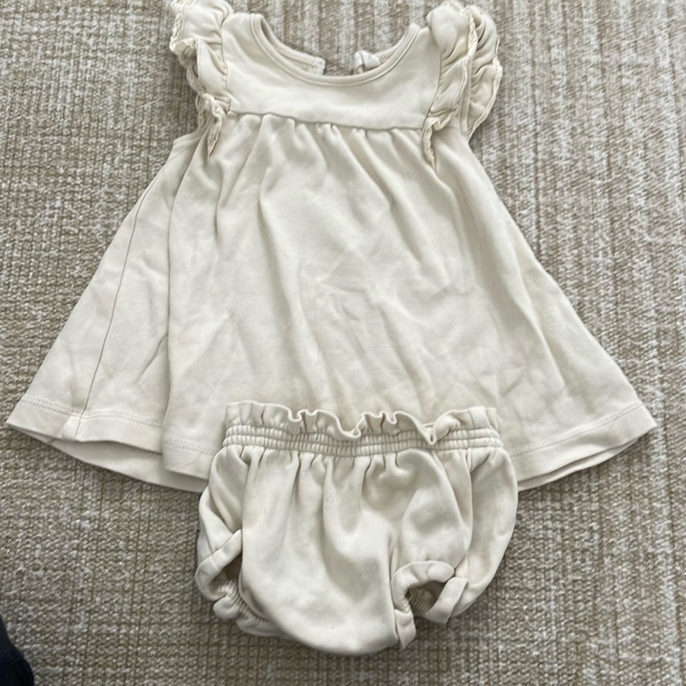Quincy Mae 6-12 dress oatmeal and bloomer diaper cover flutter sleeve